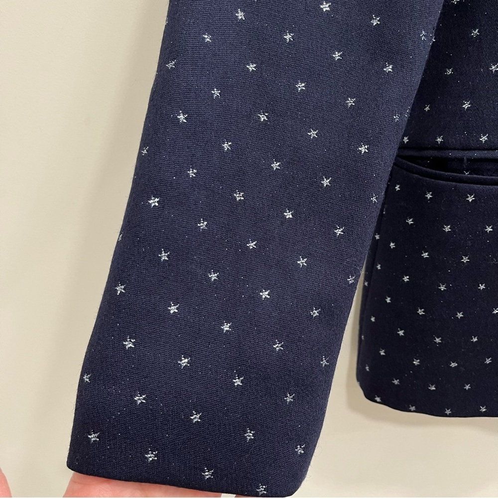 Escada navy blue double breasted wool skirt suit metallic silver star print - Picture 7 of 14